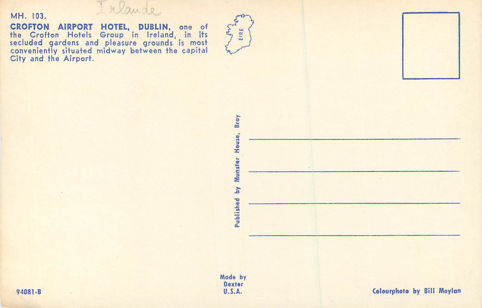 CPM Dublin Ireland The Crofton Airport Hotel  — Rückseite