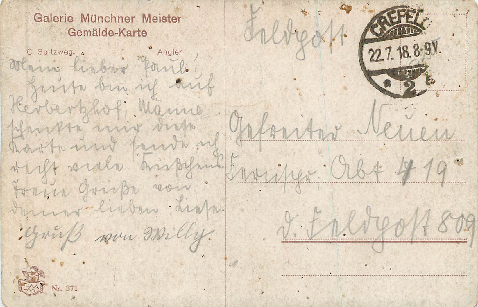 Angler à Spitzweg — Galerie Münchner Meister, n° 371 — Verso