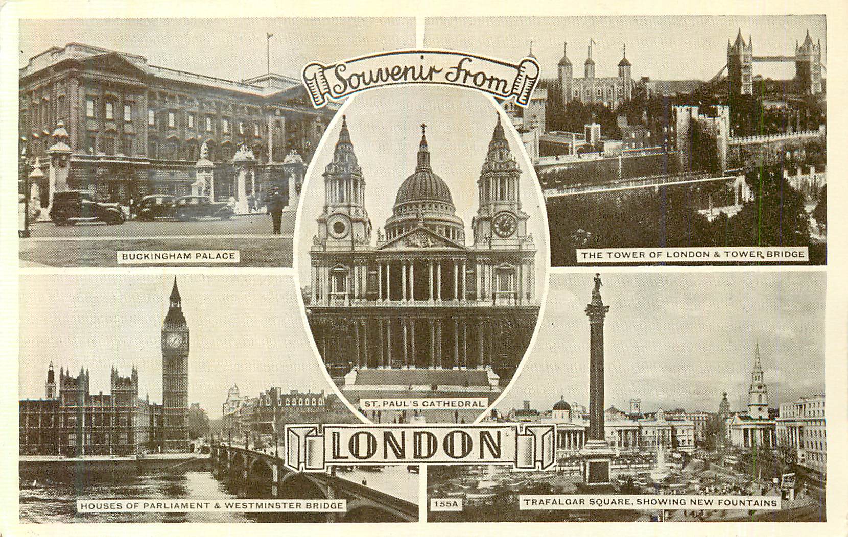 CPM Souvenir from London Buckingham Palace Tower of London Trafalgar Square Houses of Parliament