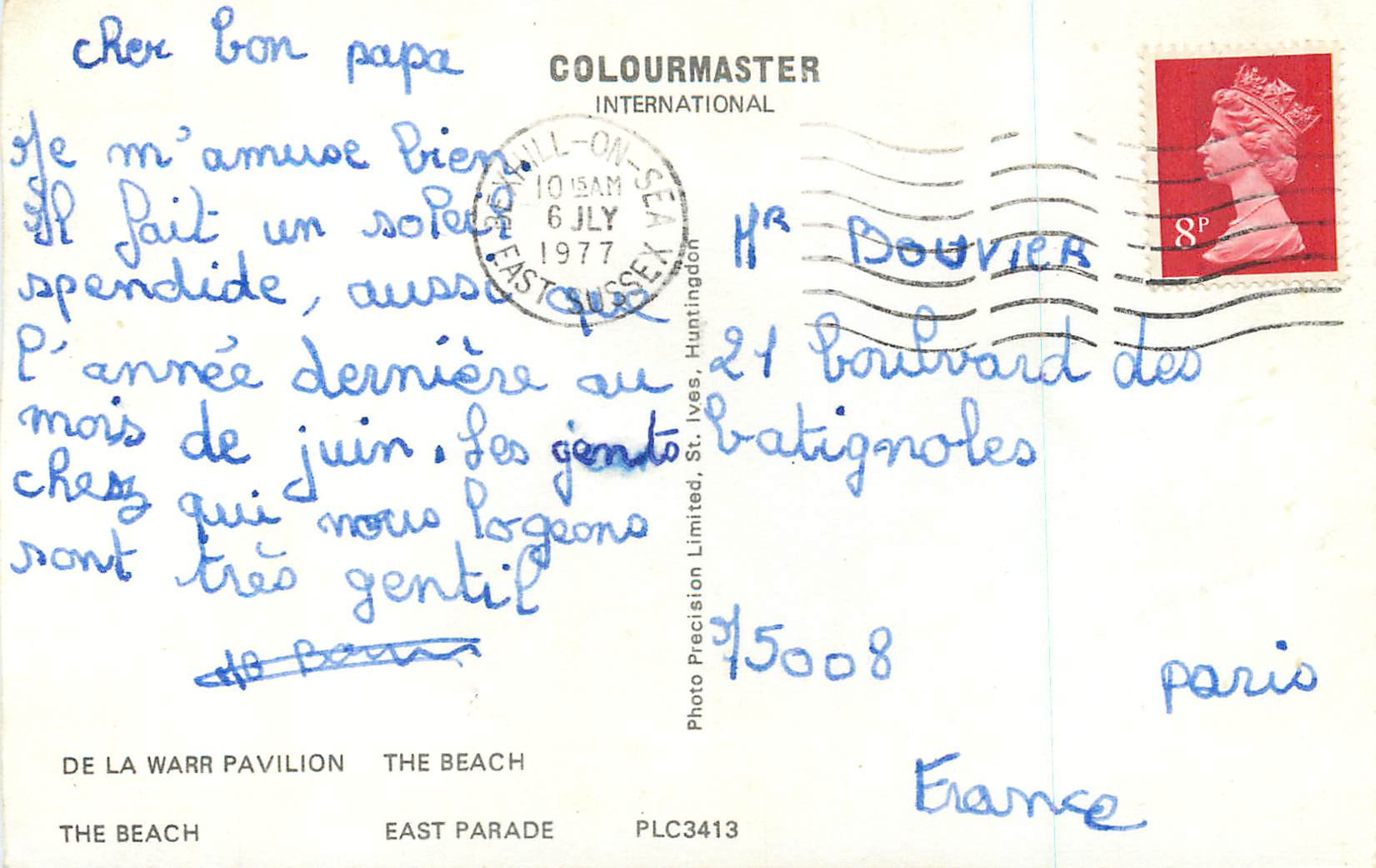 CPM Bexhill on Sea De la Warr Pavillon The Beach East Parade — Rückseite