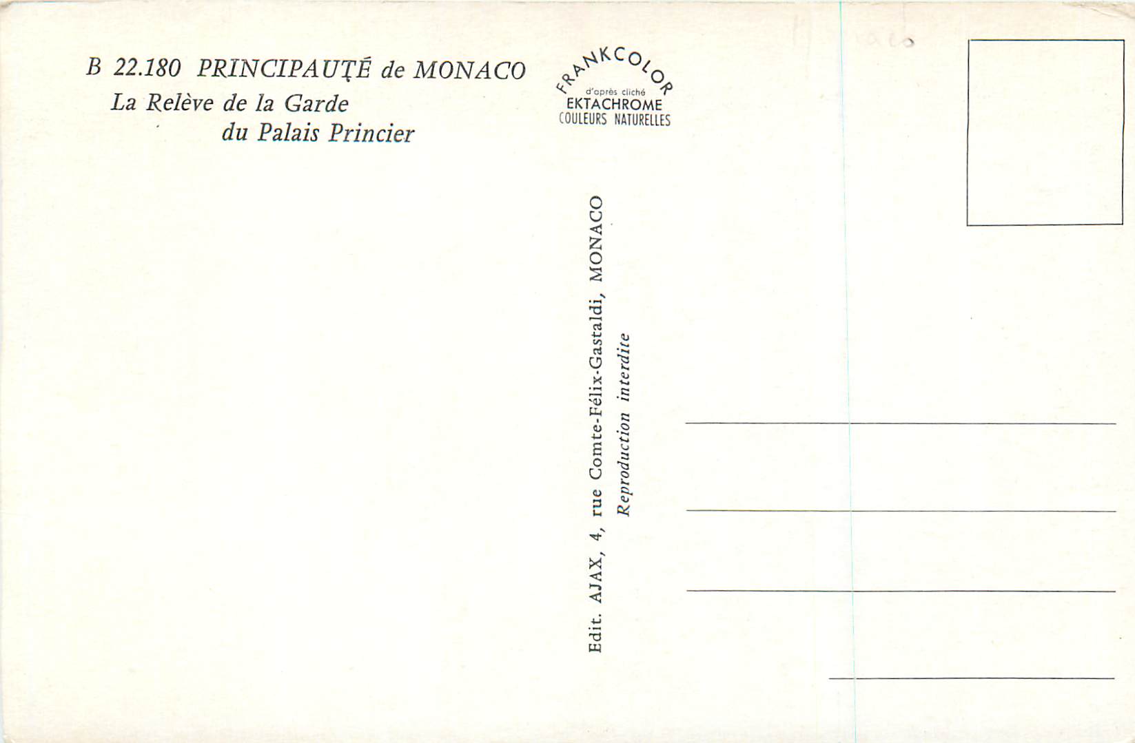 CPM Principaute de Monaco La Releve de la Garde du Palais Princier Militaria — Rückseite