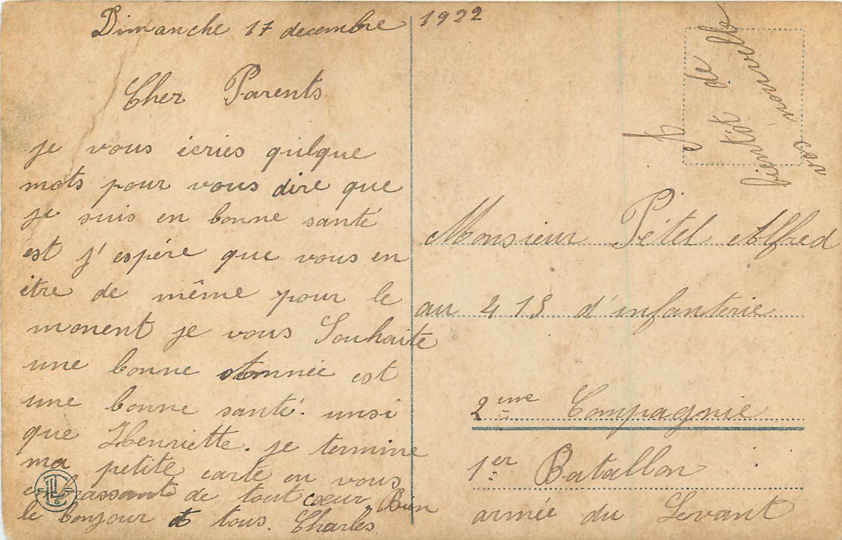CPA La Ville Sainte — Rückseite