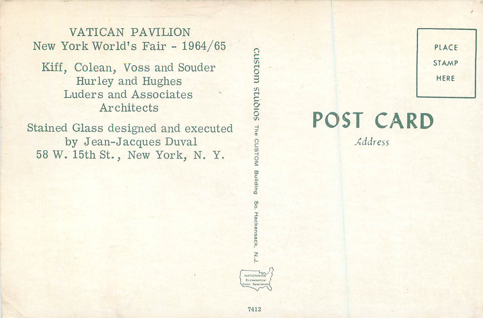 CPM Vatican Pavilion New York World's Fair 1964/65 — Rückseite