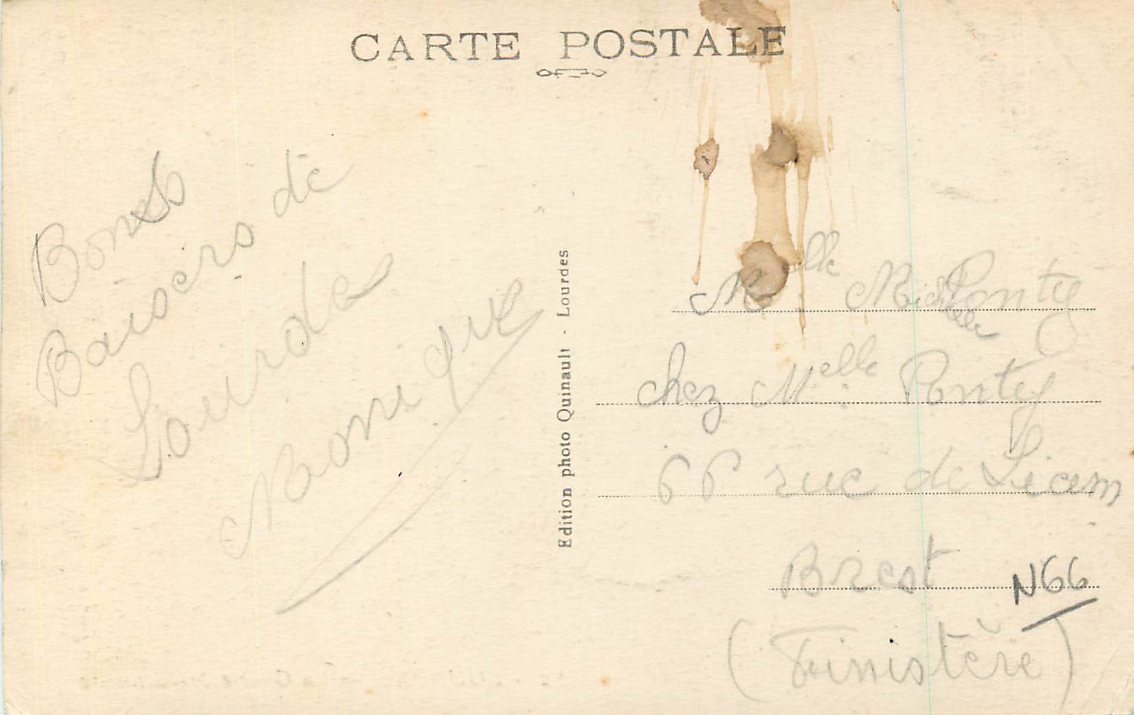 CPA Lourdes La Grotte Miraculeuse — Verso
