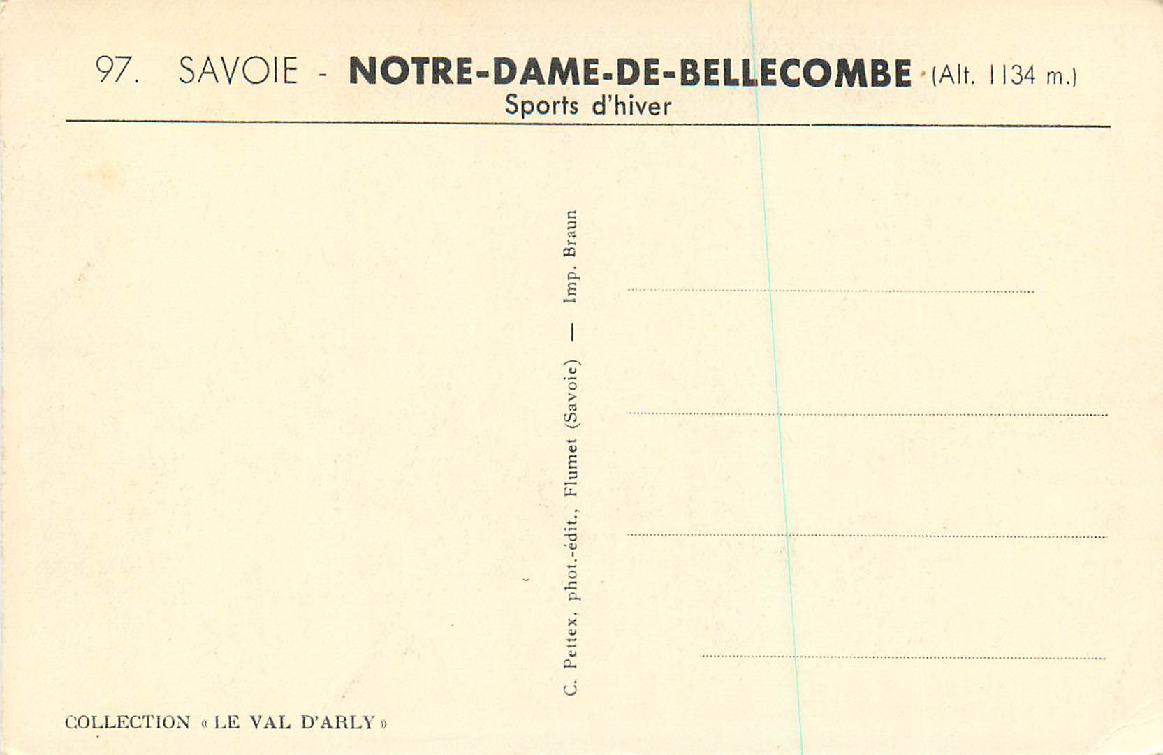 CPA Savoie Notre Dame de Bellecombe (Alt 1134 m) Sports d'Hiver Collection Le Val d'Arly — Rückseite