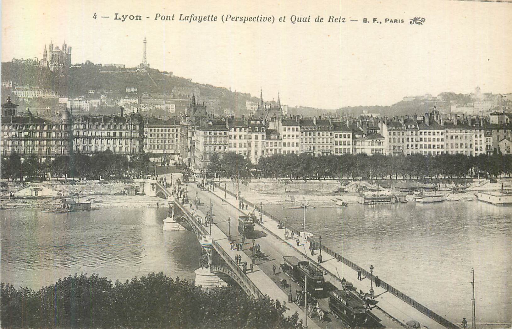 CPA Lyon Pont Lafayette (Pespective) et Quai de Retz Tramway