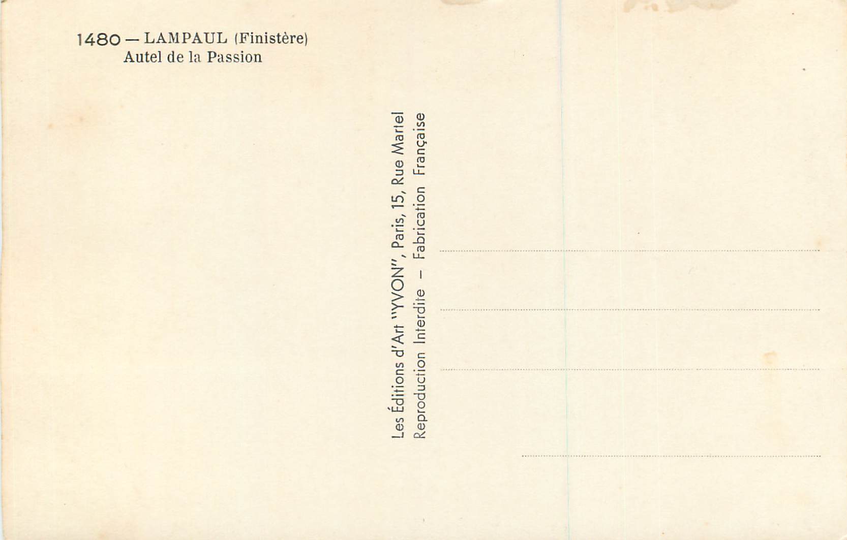 CPM Lampaul (Finistere) Autel de la Passion — Rückseite