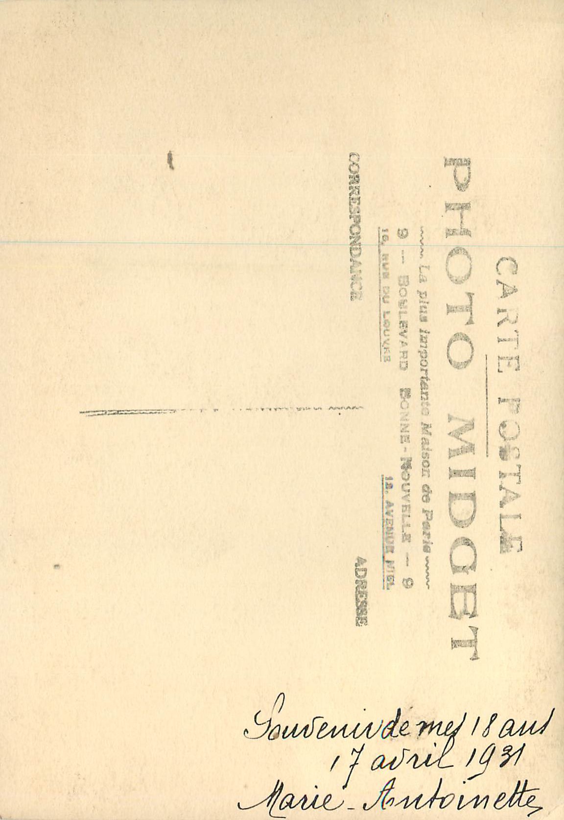 CPA Femme — Verso