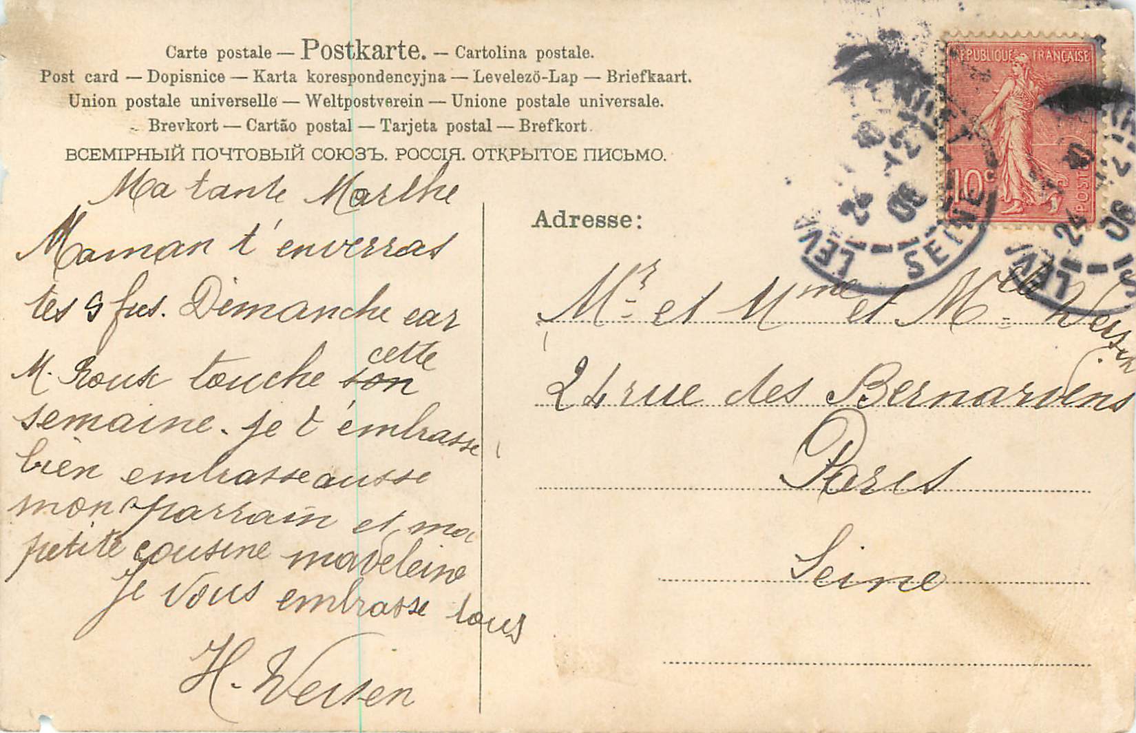 CPA Fleurs Colombes — Rückseite