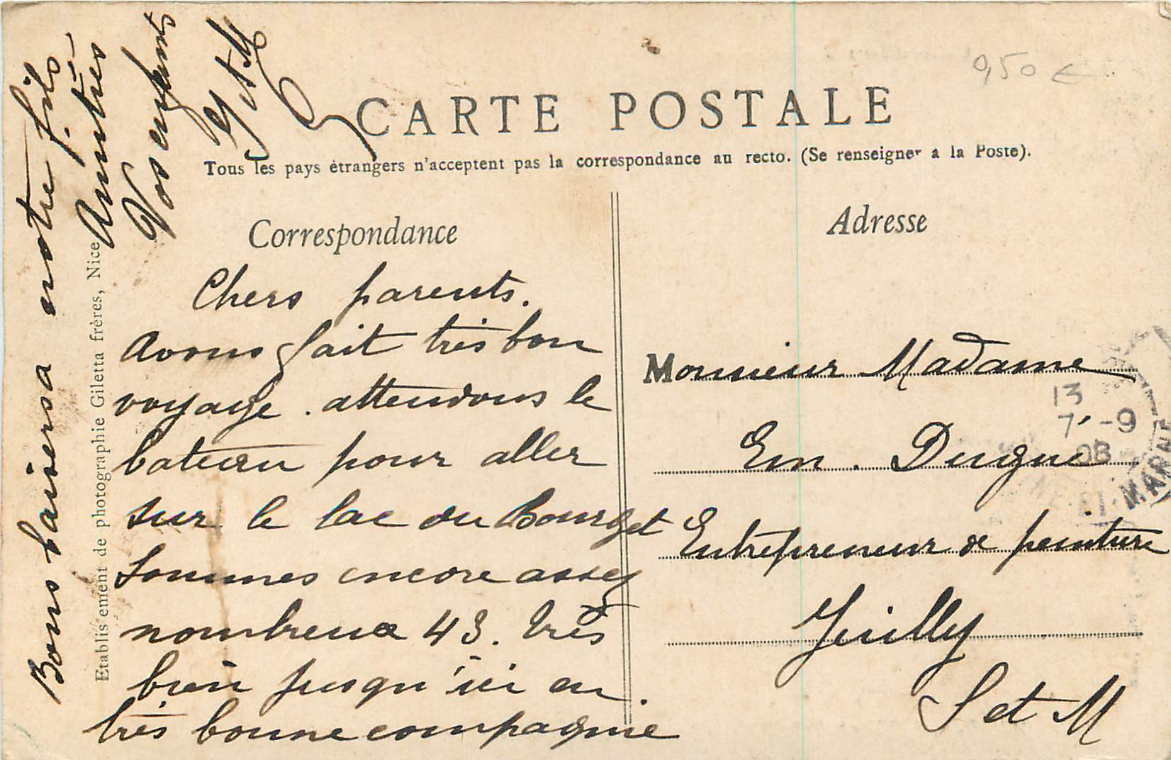 CPA Aix les Bains Lac du Bourget et les Alpes Dauphinoises Collection Artistique — Verso
