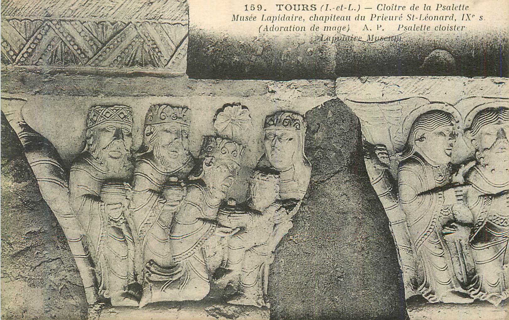 CPA Tours (I et L) Cloitre de la Psalette Musee Lapidaire Chapiteau du Prieure St Leonard IXe S (Adoration des Mages)