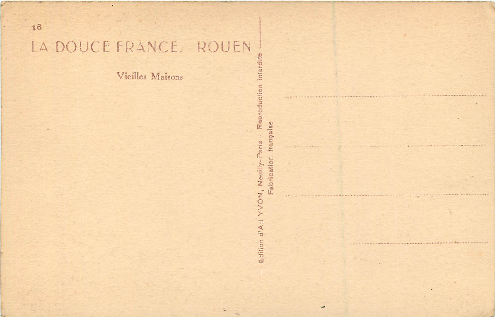 CPA Rouen La Douce France Vieilles Maisons — Verso