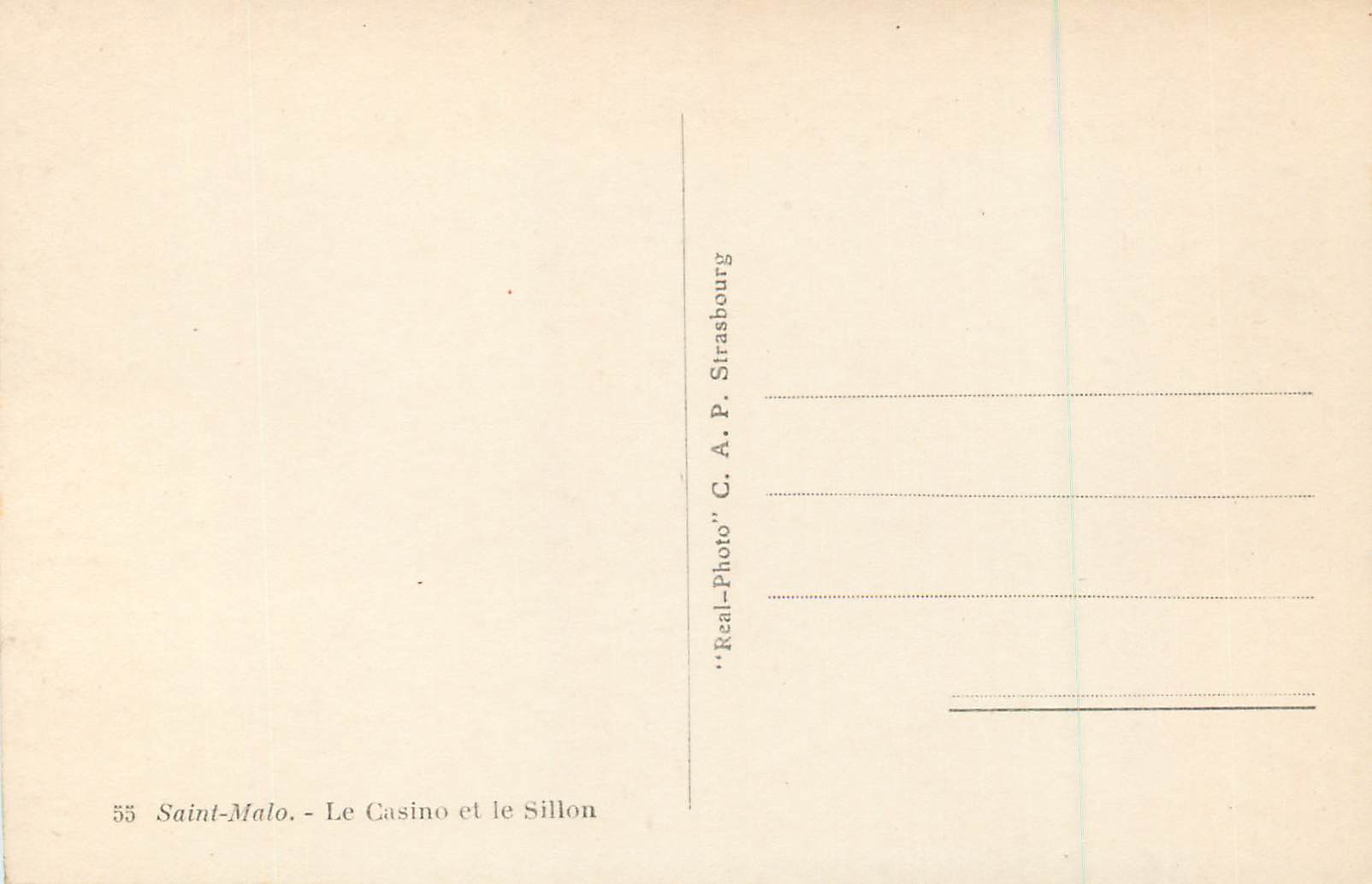 Saint-Malo — Le Casino et le Sillon — C. A. P. Strasbourg — Verso