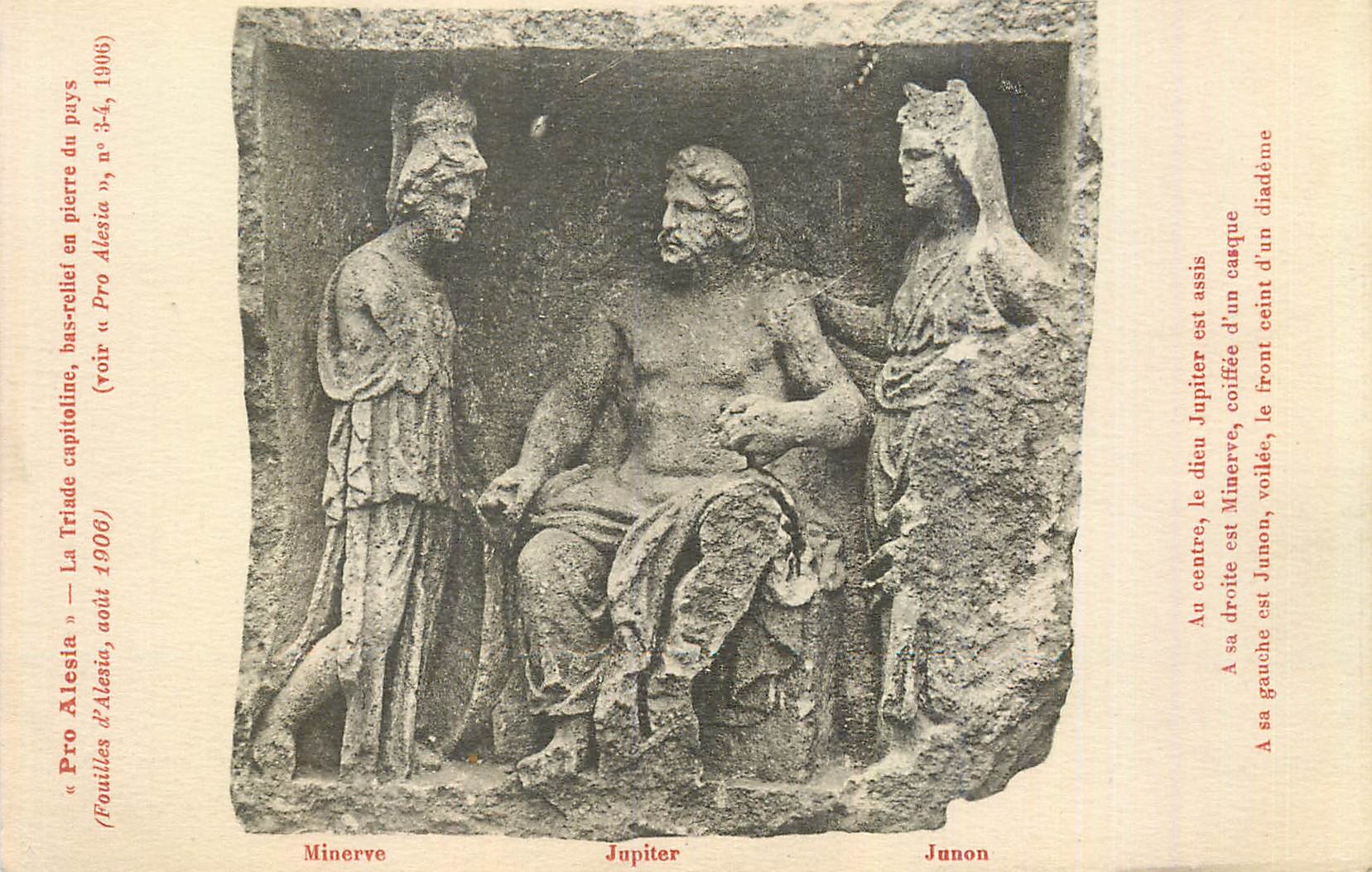 CPA Pro Alesia La Triade Capitoline Bas Relief en Pierre du Pays (Fouilles d'alesia Aout 1906