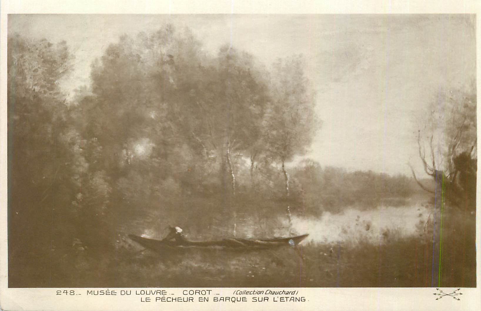 CPA Musee du Louvre Corot Le Pecheur en Barque sur l'Etang