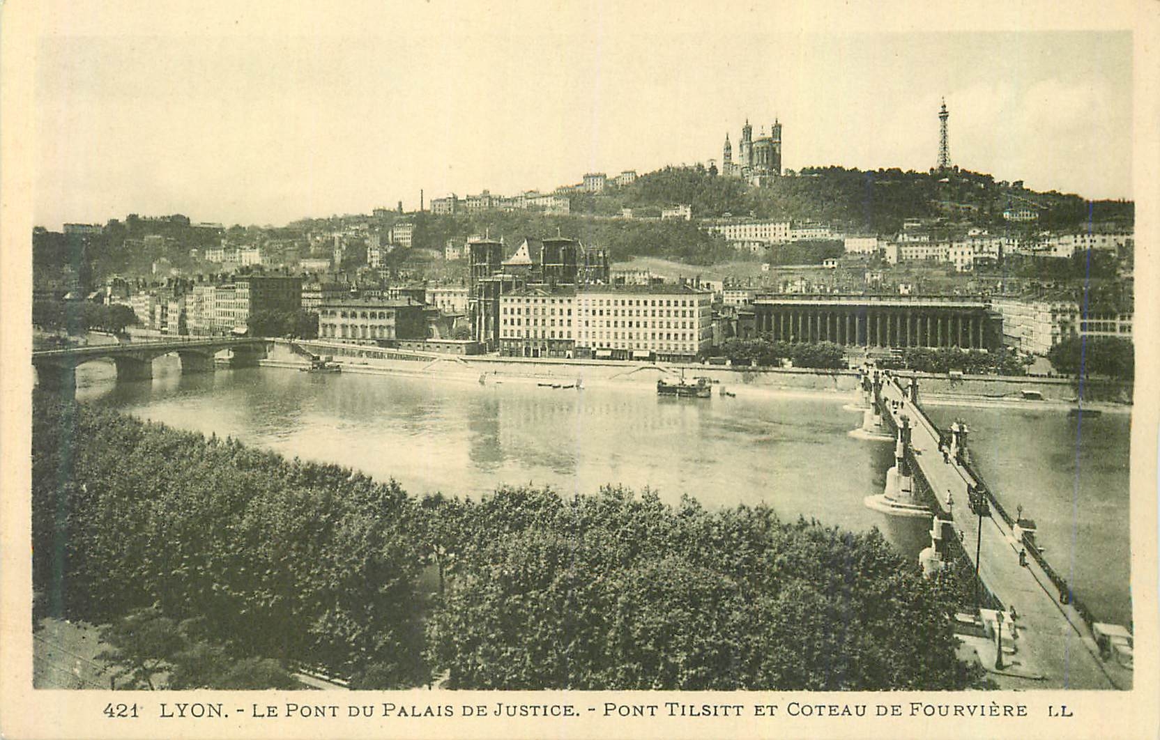 CPA Lyon Le Pont du Palais de Justice Pont Tilsittet Coteau de Fourviere