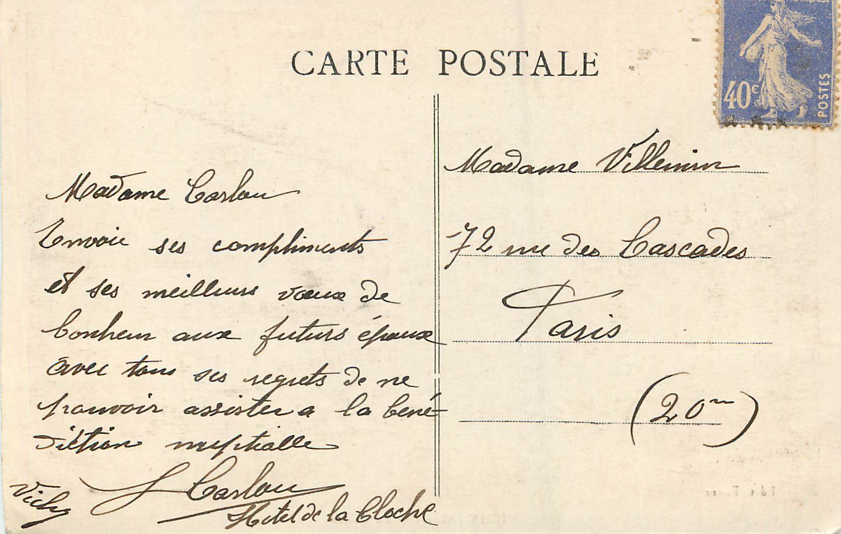 CPA Vichy (Allier) Le Casino — Rückseite