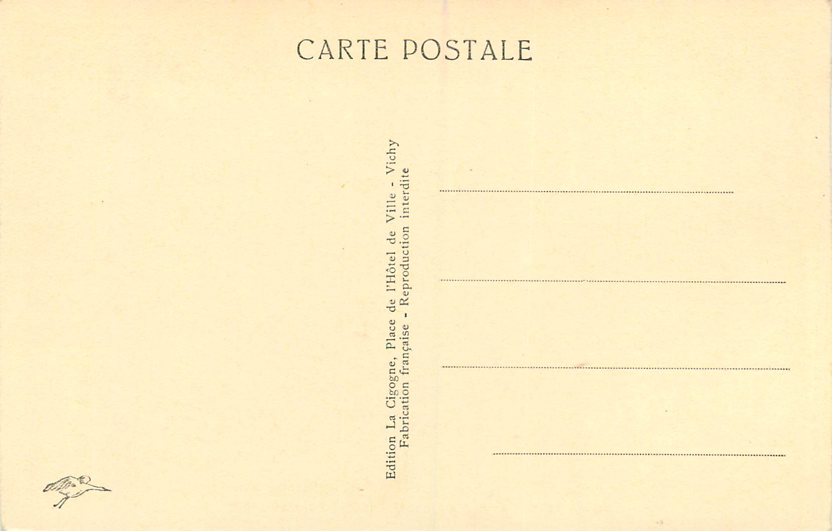 CPA Vichy Etablissement du Parc Lardy — Verso