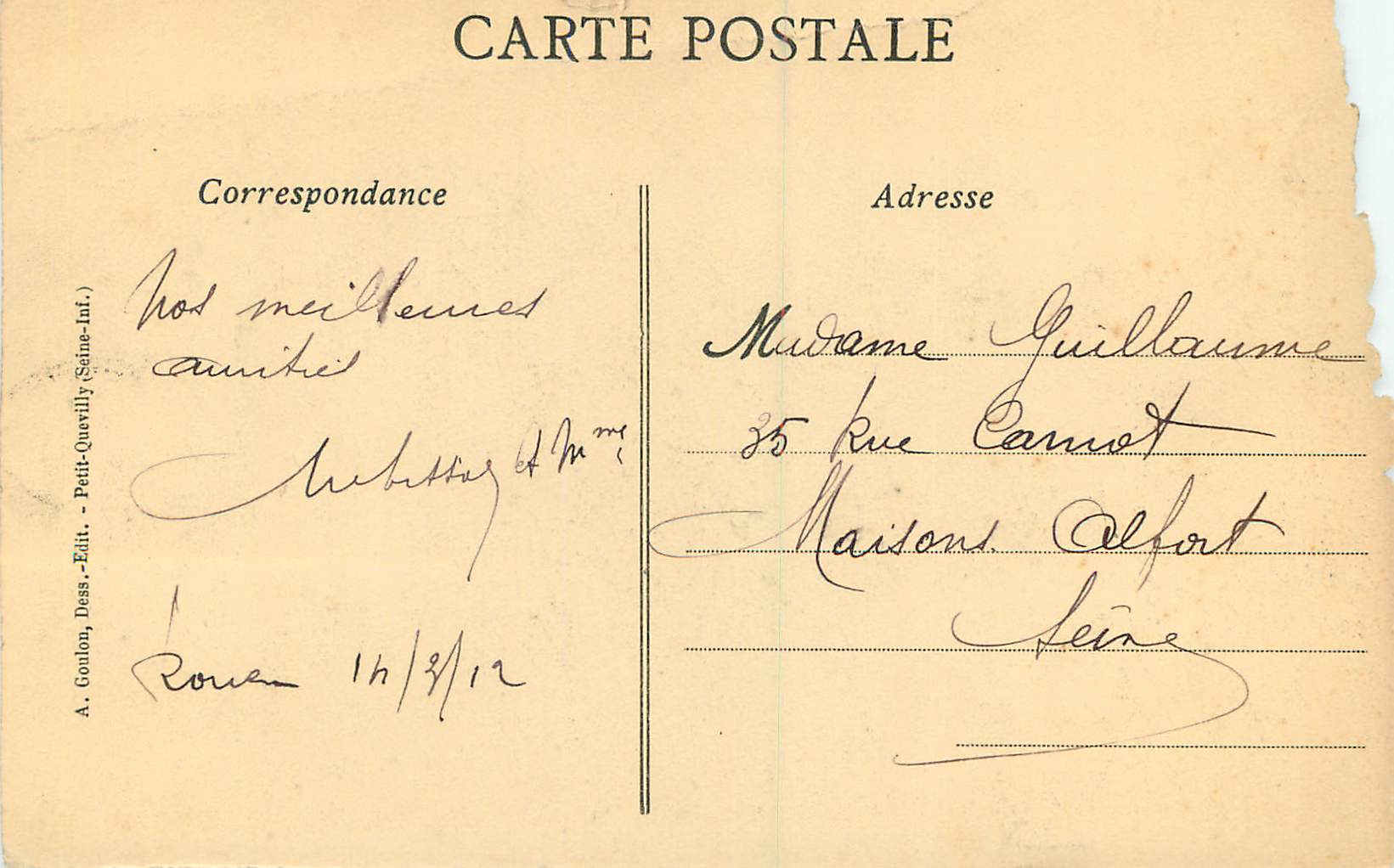 CPA Rouen la Rue Damiette Dessin a la Plume — Verso