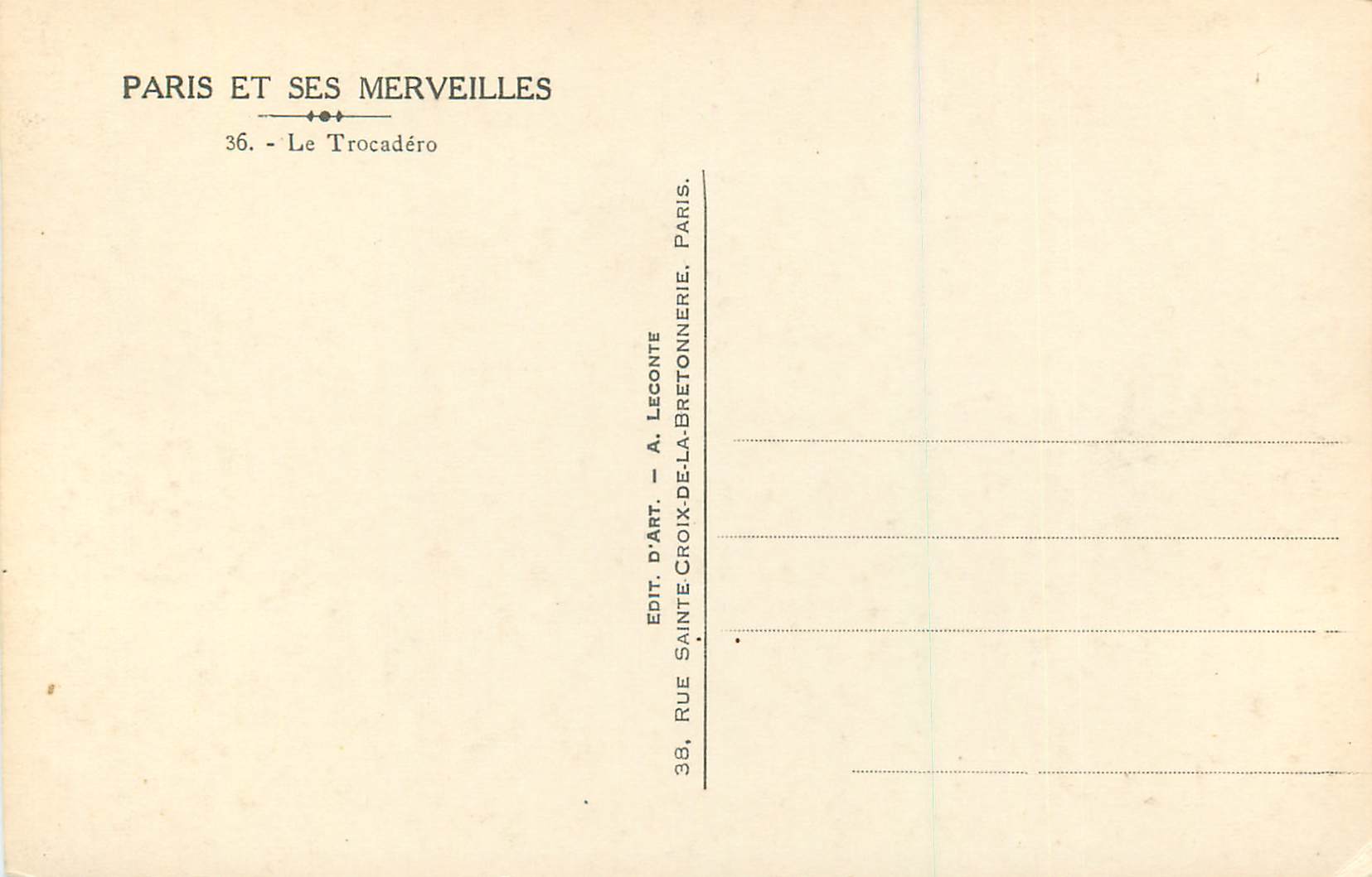 CPM Paris et ses Merveilles le Trocadero — Rückseite