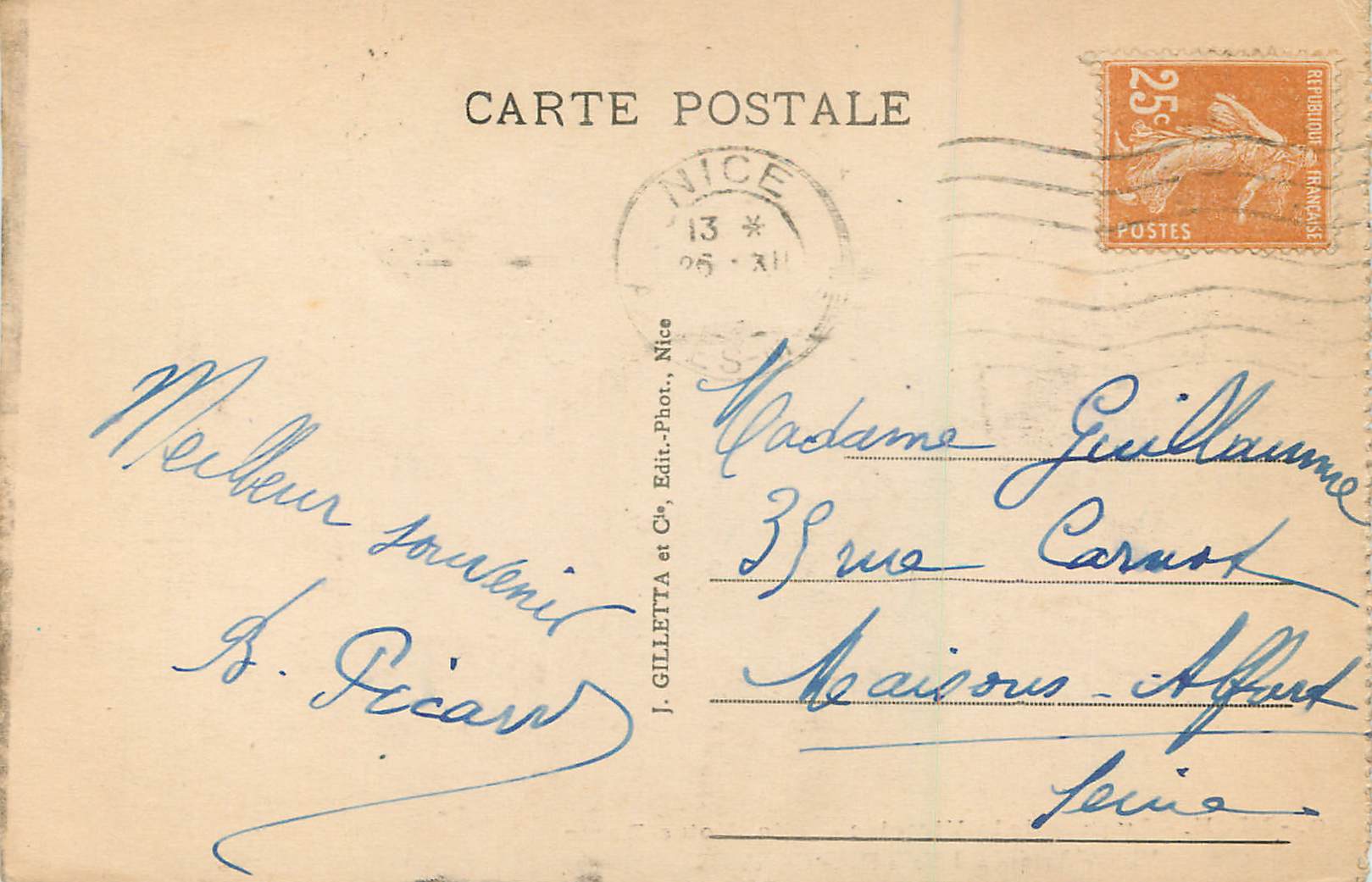 CPA Nice Avenue de la Victoire Eglise Notre Dame Tramway — Verso