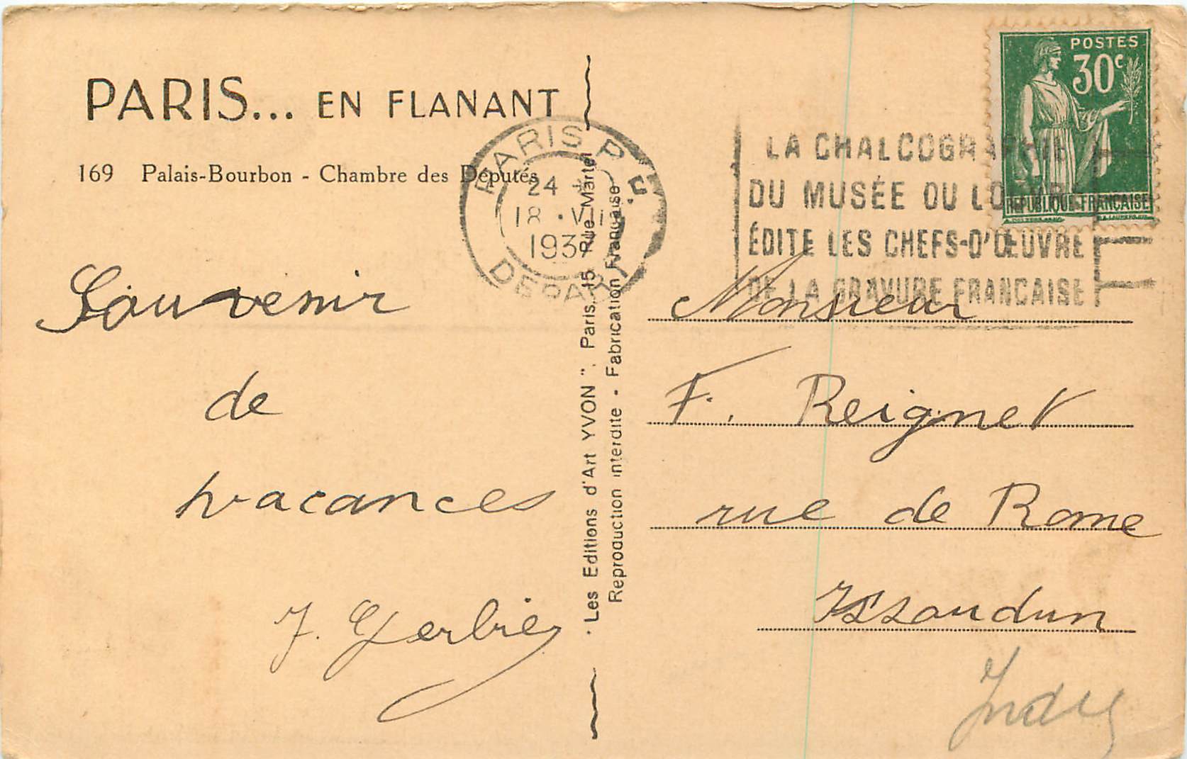 CPA Paris en Flanant Palais Bourbon Chambre des Deputes — Rückseite