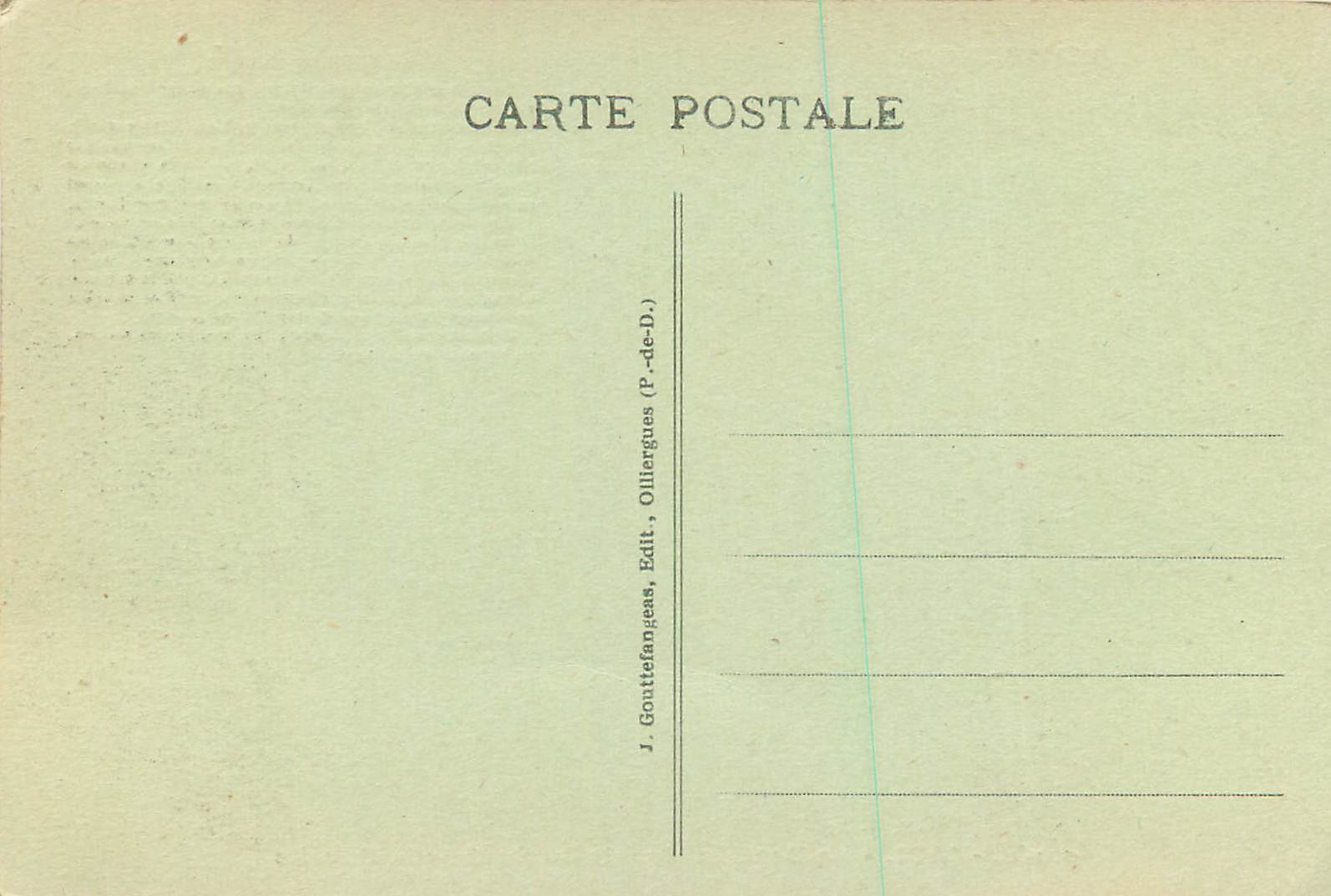 CPA la Dent du Marais ou Saut de la Pricelle l'Auvergne — Rückseite