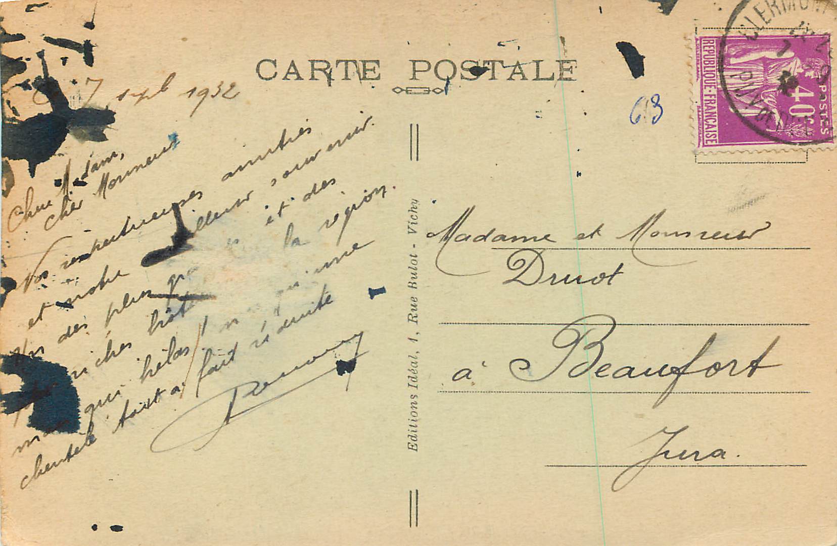 CPA Clermont Ferrand la Banque de France l'Auvergne Pittoresque — Rückseite