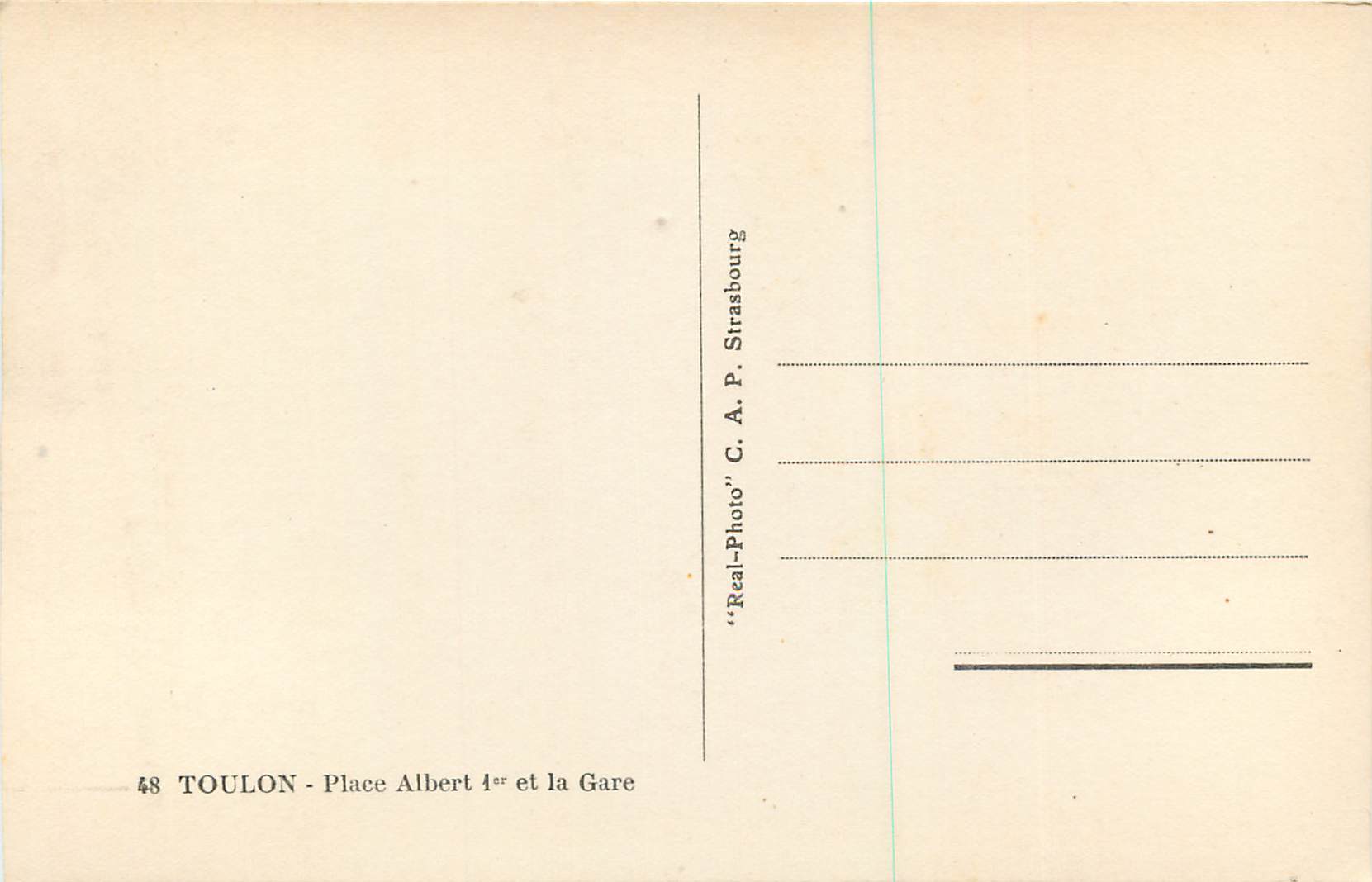 CPM Toulon Place Albert 1er et la Gare Tramway — Rückseite