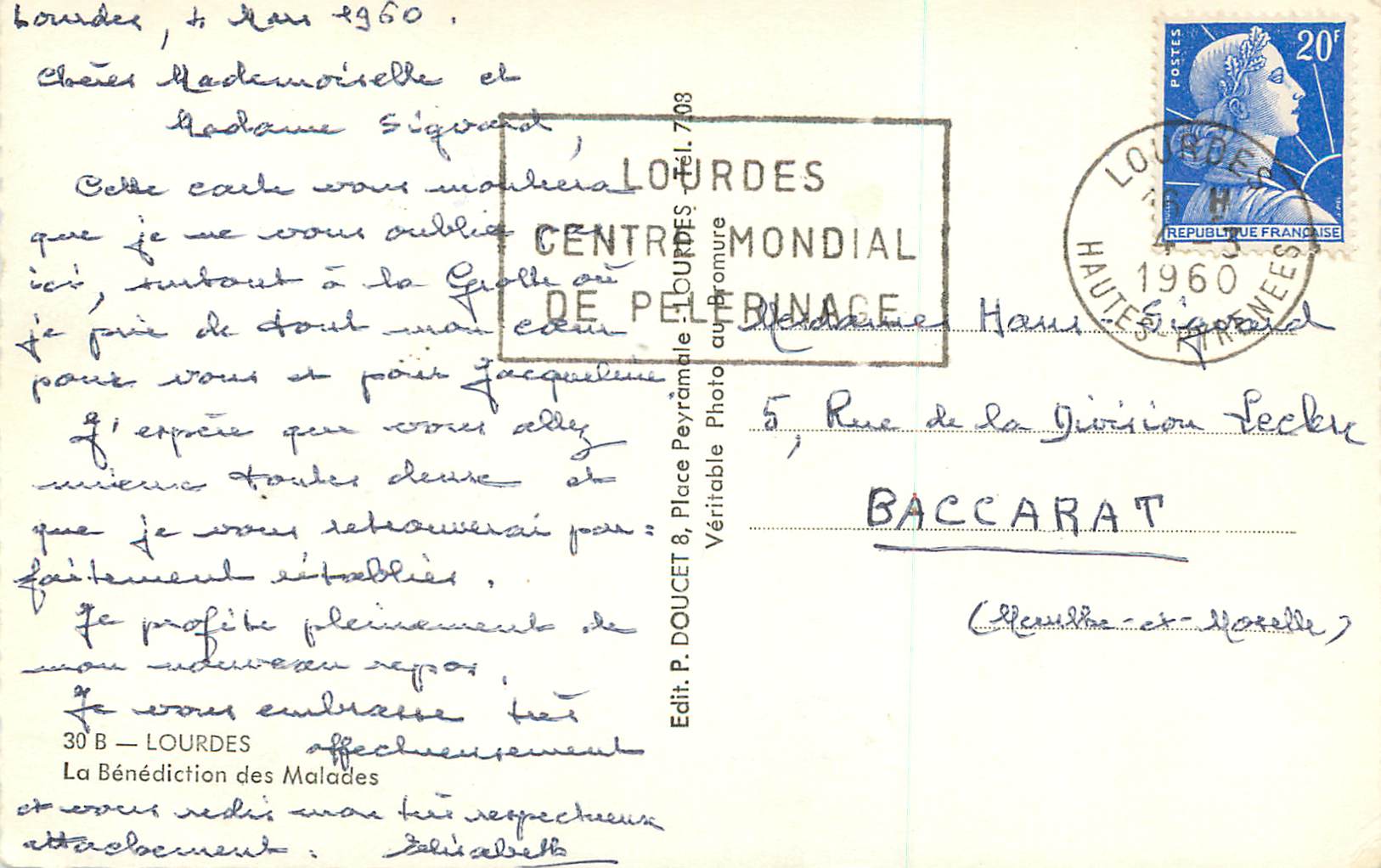 CPM Lourdes la Benediction des Malades — Rückseite