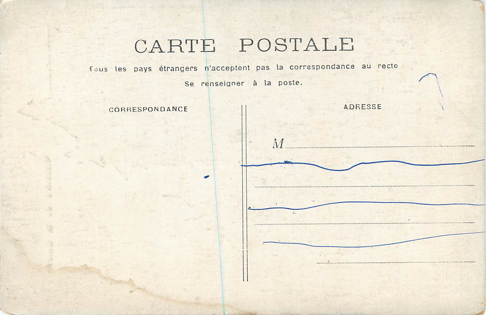 CPA Ministere de la Guerre Paris — Verso