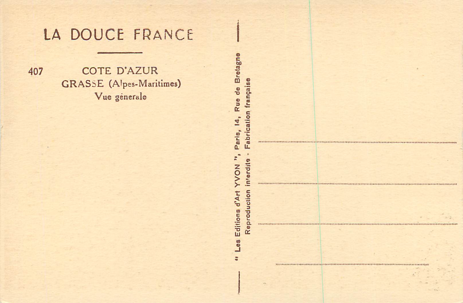 Grasse — Allgemeiner Blick — Les Éditions d'Art Yvon, Paris — Rückseite
