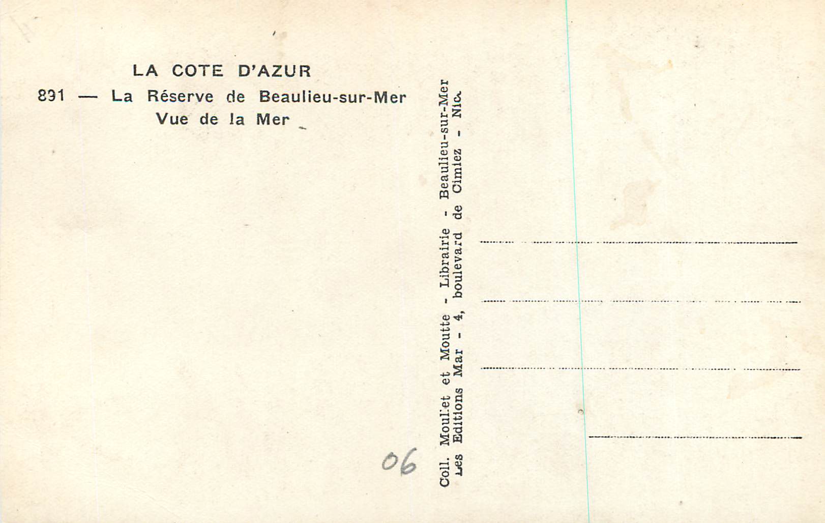 CPM la Reserve de Beaulieu sur Mer Vue de la Mer la Cote d'Azur — Rückseite
