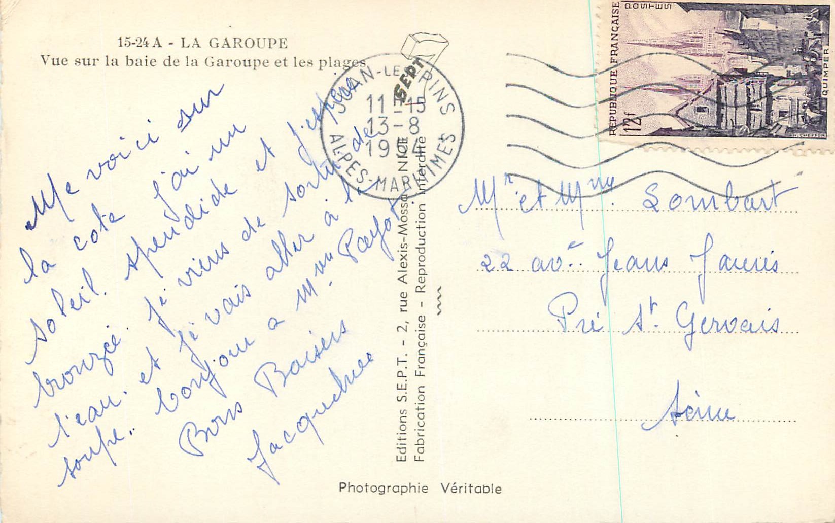 CPM la Garoupe Vue sur la Baie de la Garoupe et les Plages — Rückseite