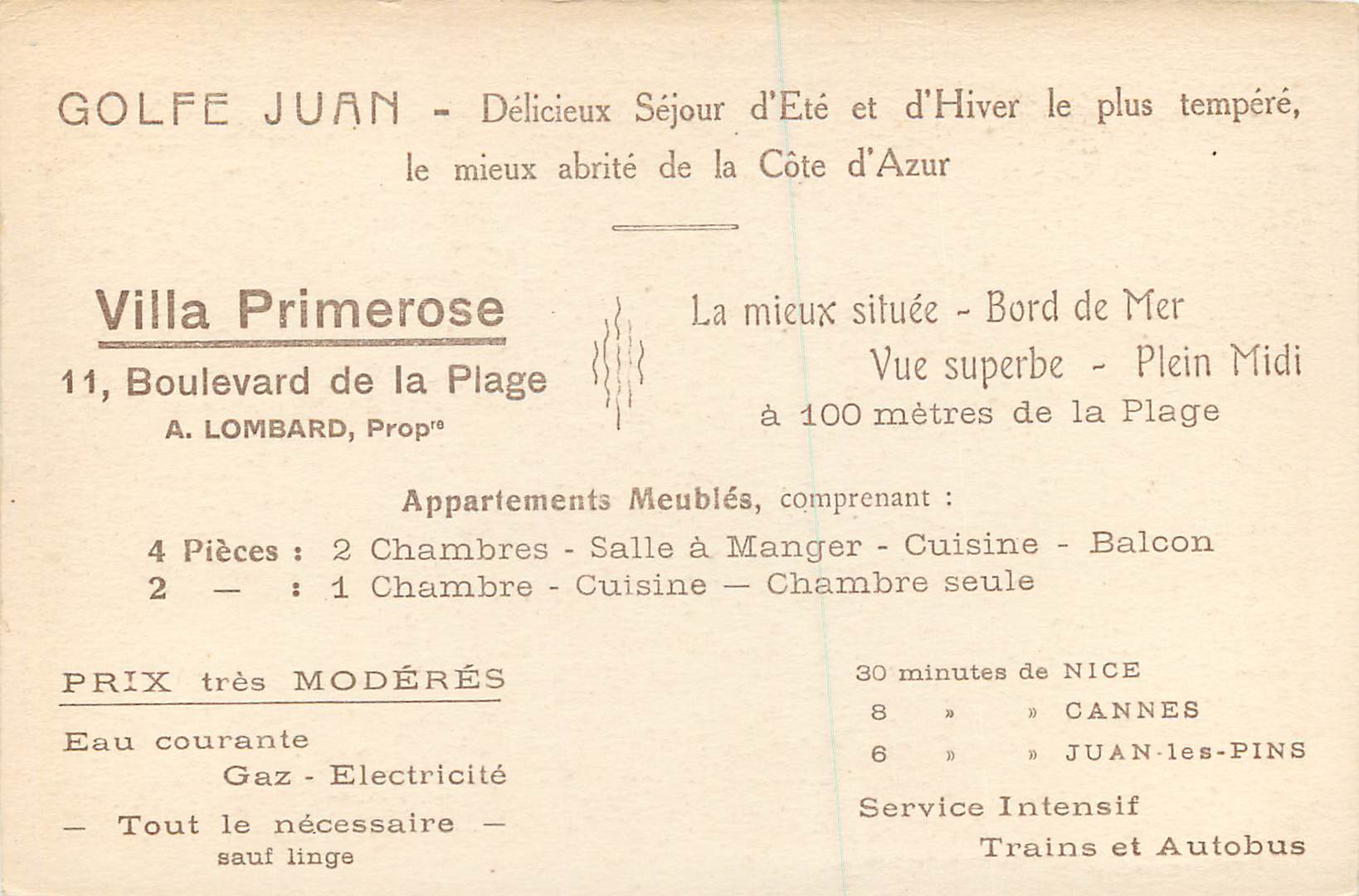 CPA Golfe Juan Cliche de la Compagnie Aerienne Francaise Villa Primerose — Rückseite