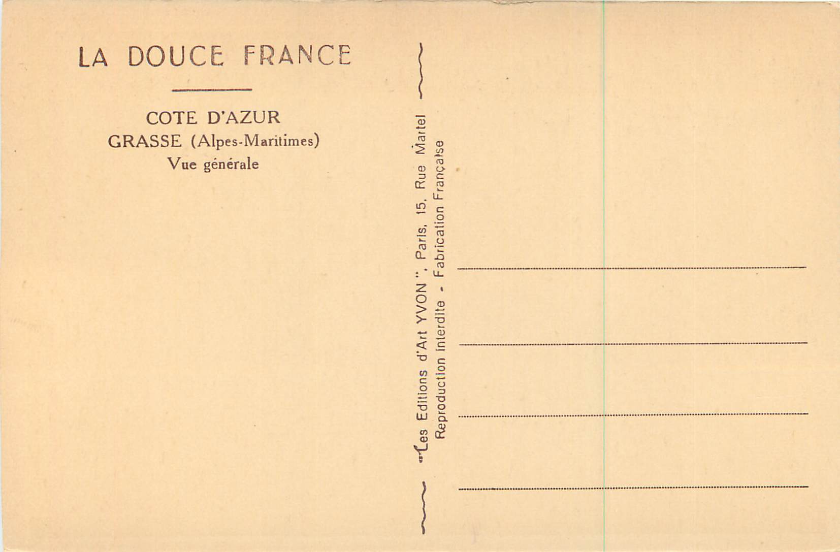 CPA Grasse (Alpes Maritimes) Vue Generale Cote d'Azur la Douce France  — Rückseite