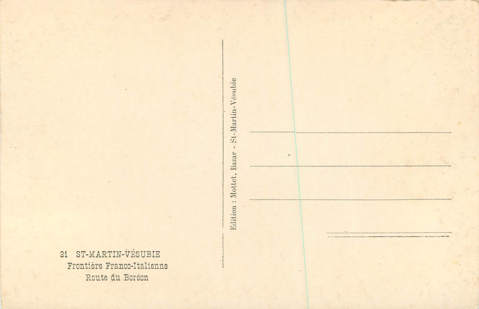 CPM St Martin Vesubie Frontiere Franco Italienne Route du Boreon — Rückseite