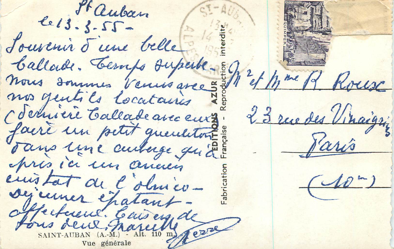 CPM Saint Aubin ( A M) Alt 110m Vue Generale — Rückseite