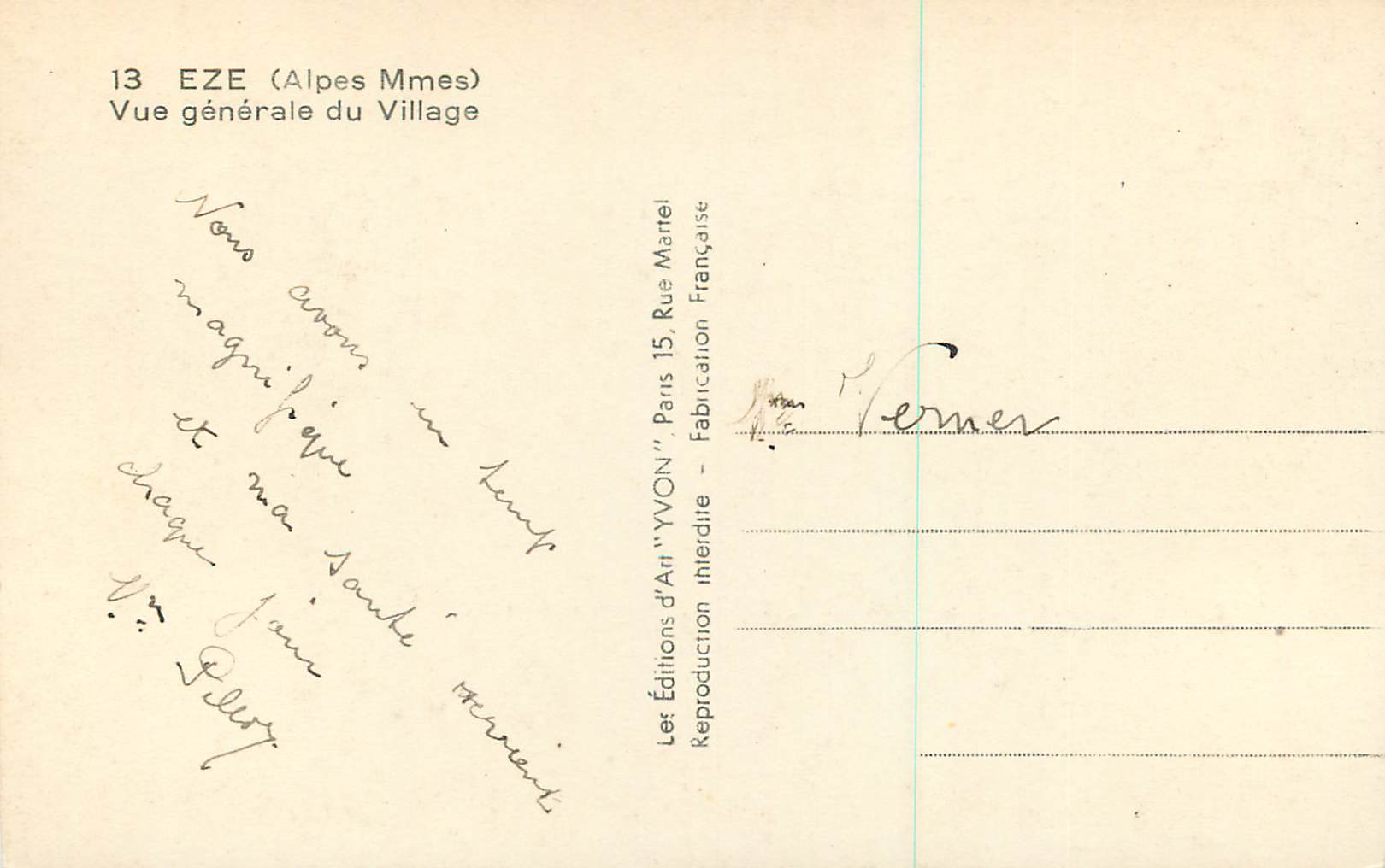 CPM Eze (Alpes Mmes) Vue Generale du Village — Rückseite