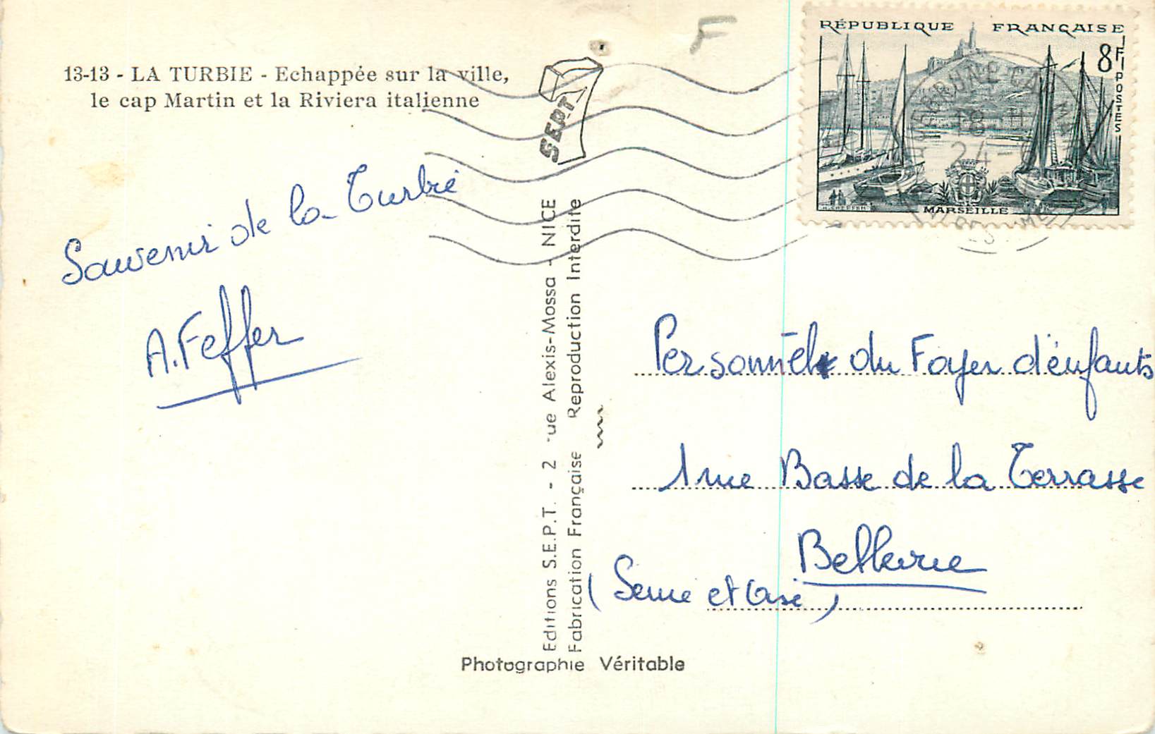 CPM la Turbie Echappee sur la Ville le Cap Martin et la Riviera Italienne — Verso