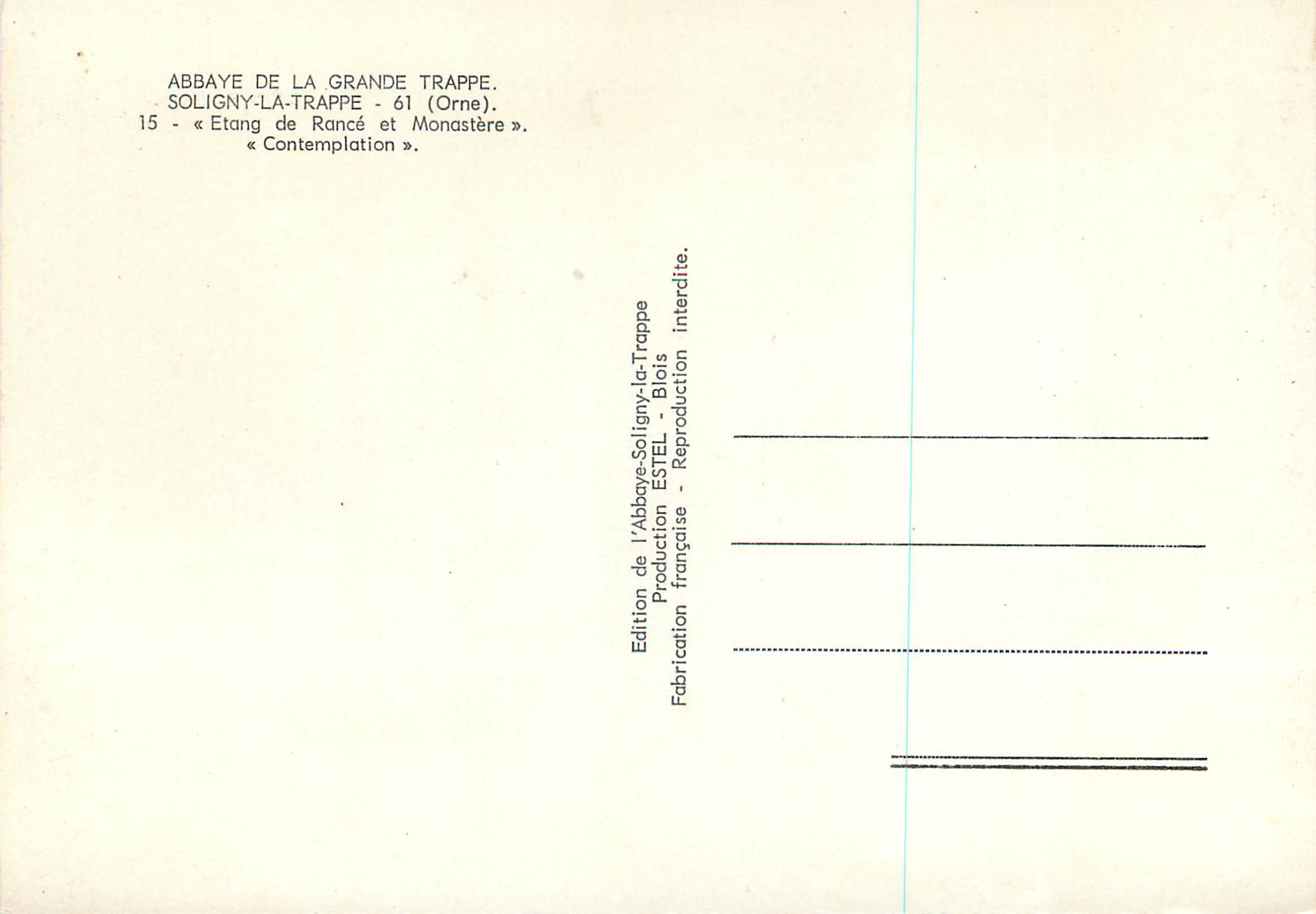 CPM Abbaye de la Grande Trappe Soligny la Trappe (Orne) — Rückseite