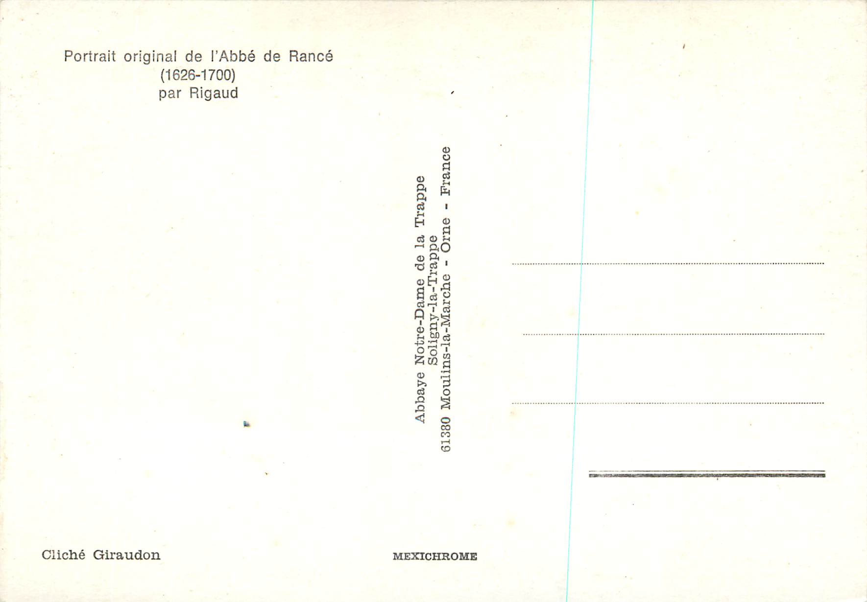 CPM Portrait Original de l'Abbe de Rance (1626 1700) par Rigaud — Back