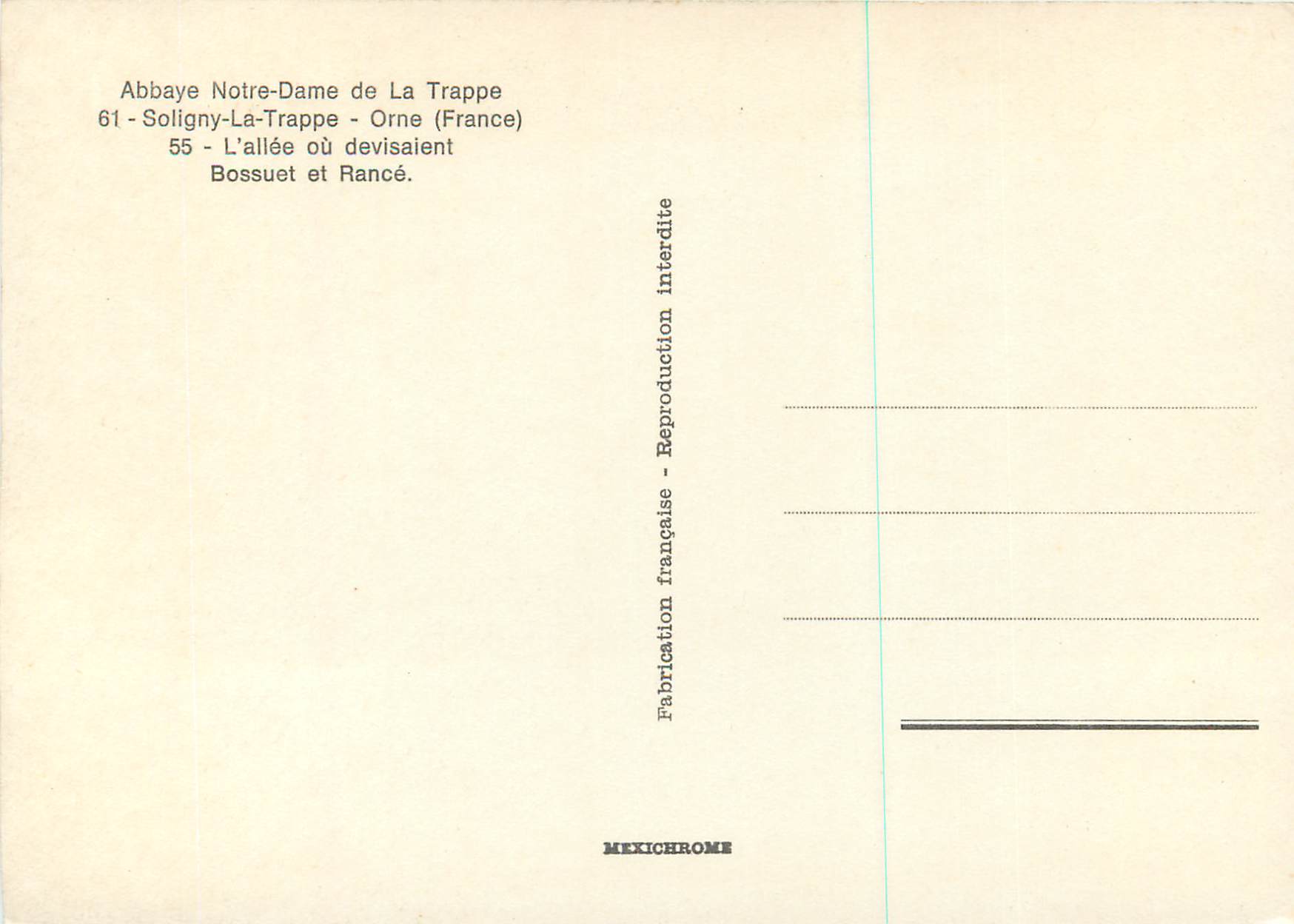 Abbaye Notre-Dame de La Trappe — Soligny-La-Trappe, Orne — Mexichrome — Verso