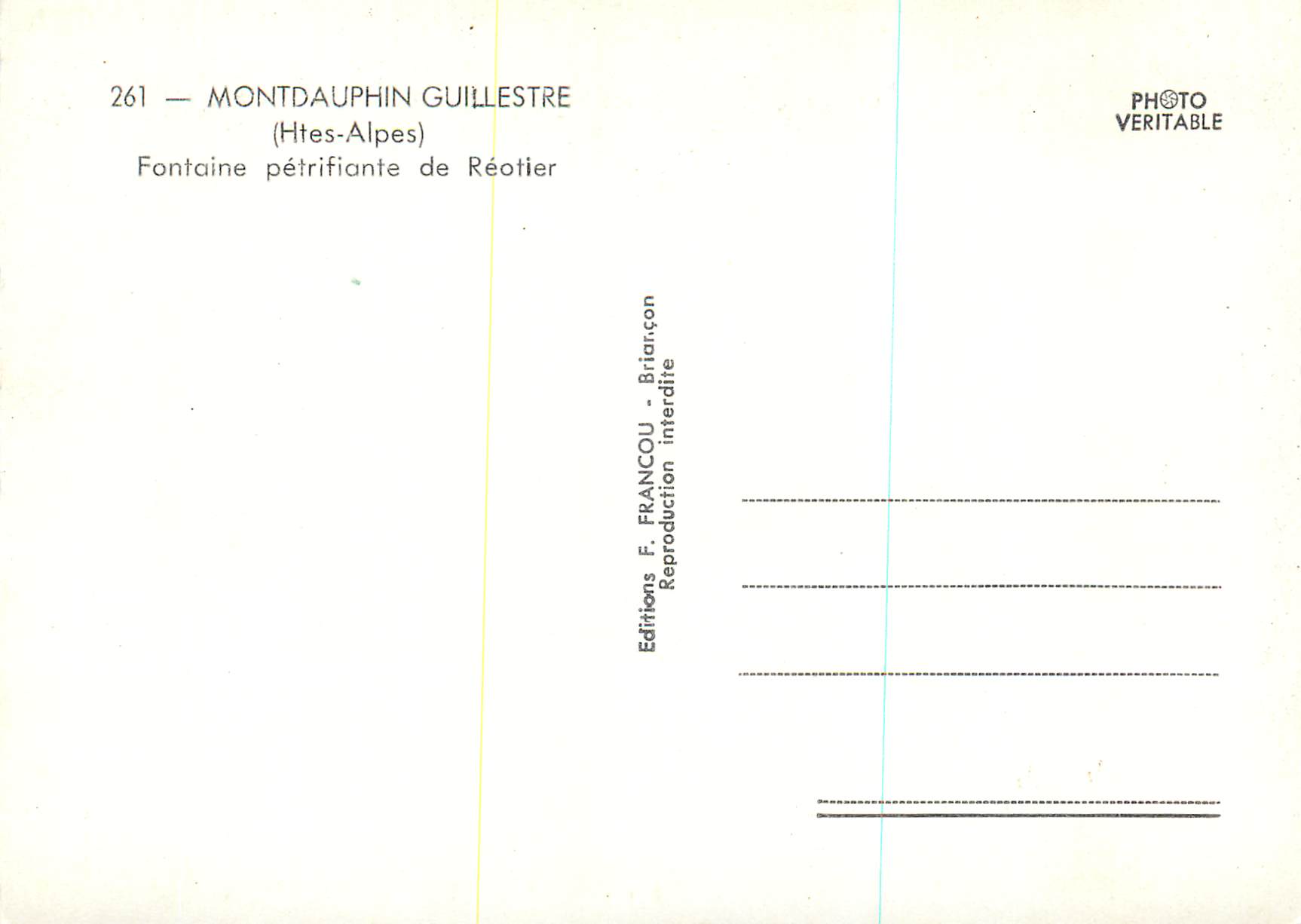 CPM Guillestre Montdauphin (Htes Alpes) Fontaine Petrifiante de Reotier — Rückseite