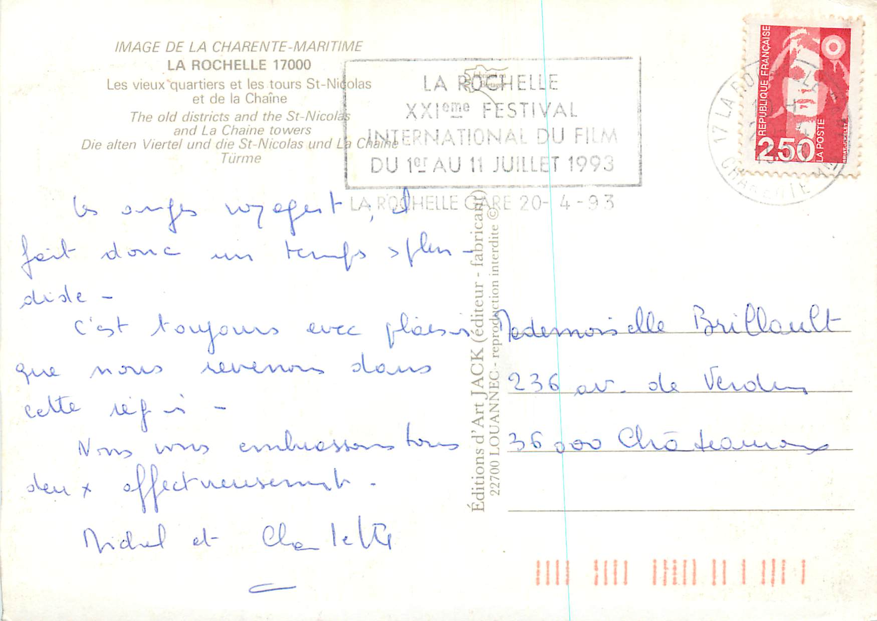CPM la Rochelle Image de la Charente Maritime — Verso