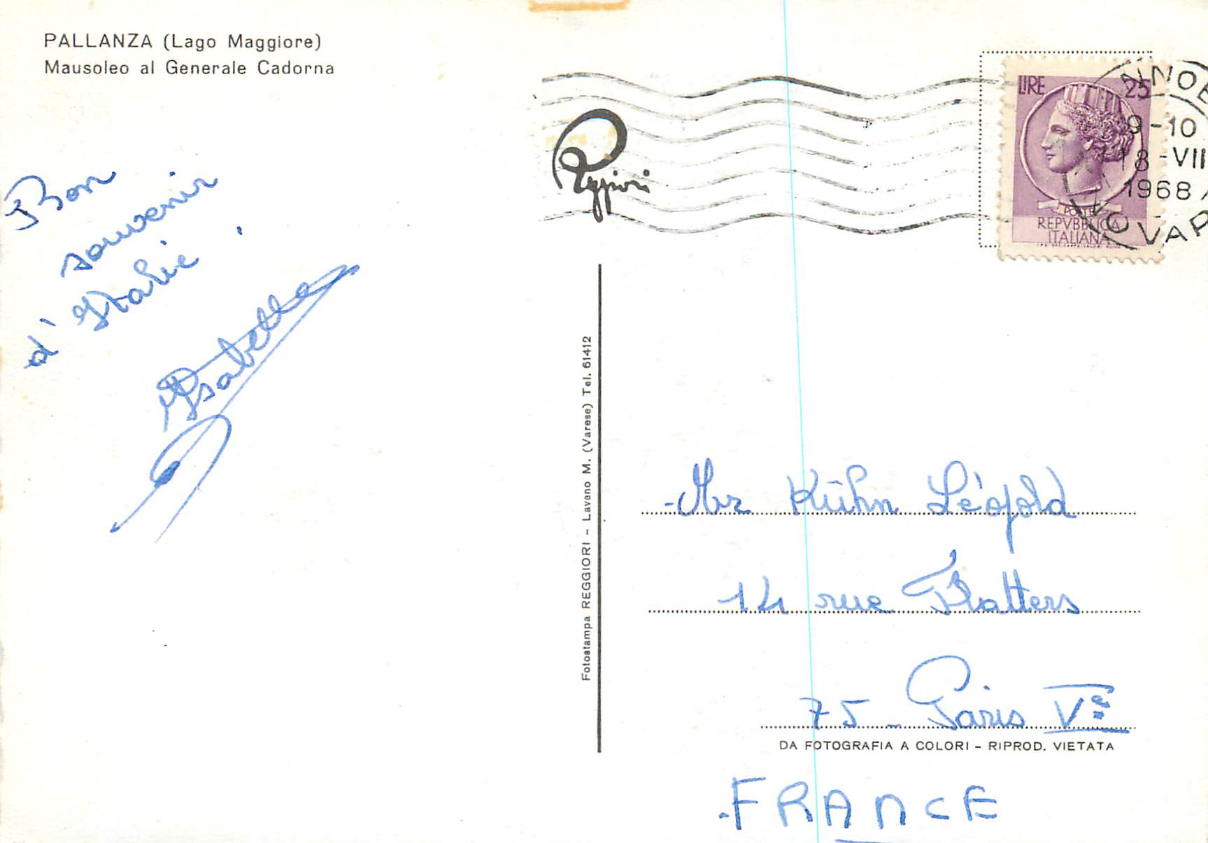 CPM Pallanza (Lago Maggiore) Mausoleo al Generale Cadorna  Militaria — Rückseite