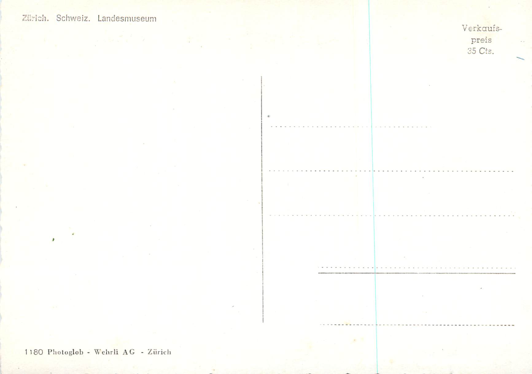CPM Zurich Schweiz Landesmuseum Tramway — Verso