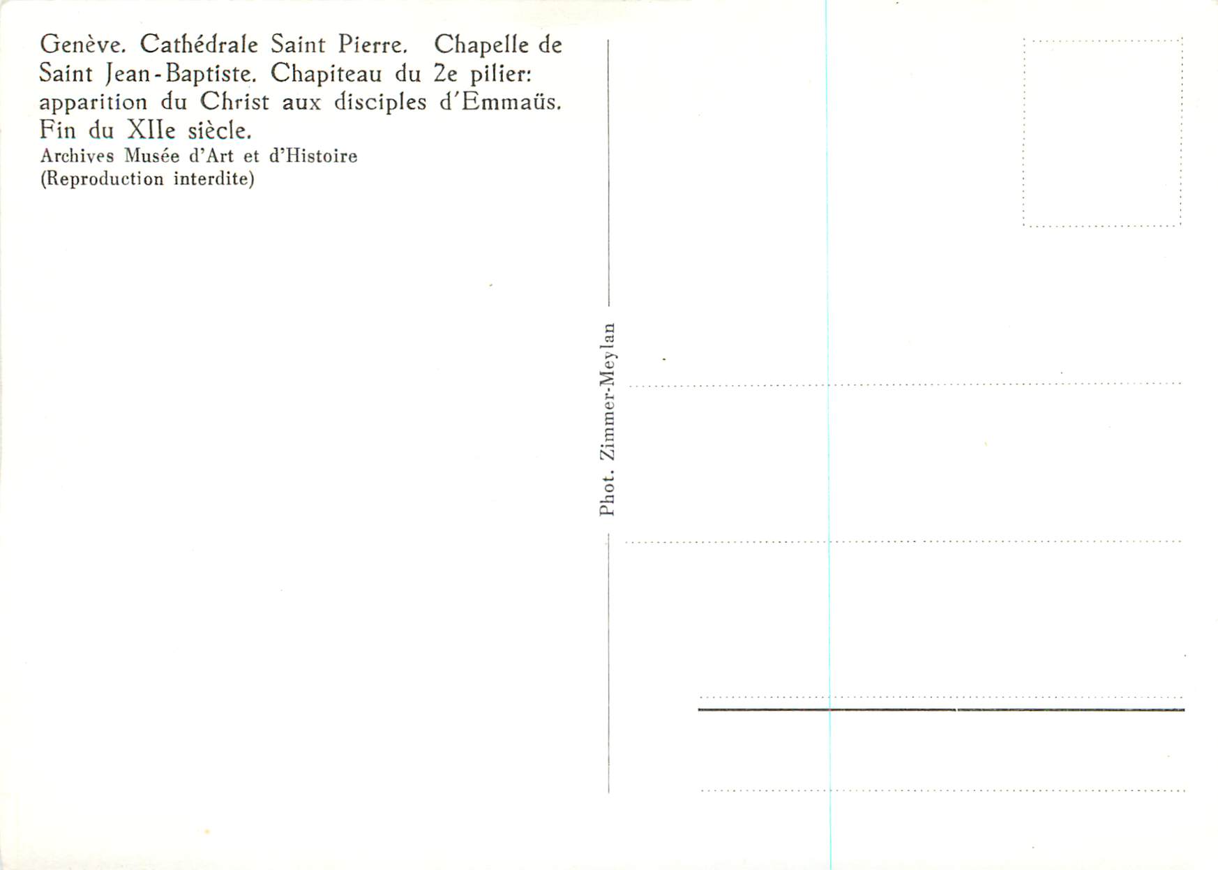 CPM Geneve Cathedrale Saint Pierre Chapelle de Saint Jean Baptiste — Verso
