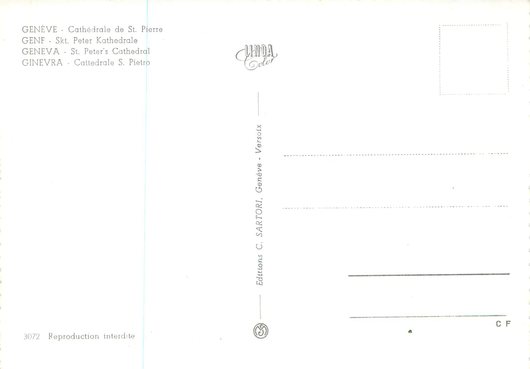 CPM Geneve Cathedrale de St Pierre — Verso