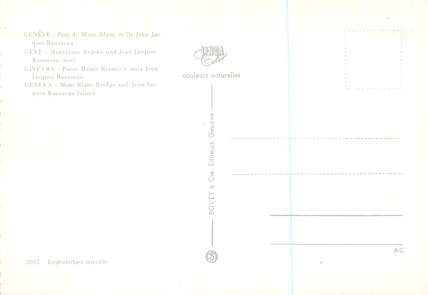 CPM Geneve Pont du Mont Blanc et de Jean Jacques Rousseau — Verso